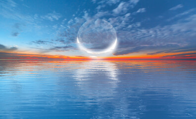 Abstract background of amazing crescent moon over the sea at sunset © muratart