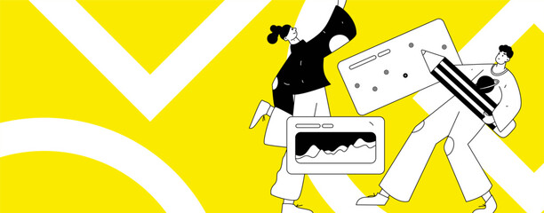 Flat vector illustration of business people operating work scene
