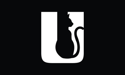 Cat and added letter U logo design for your business