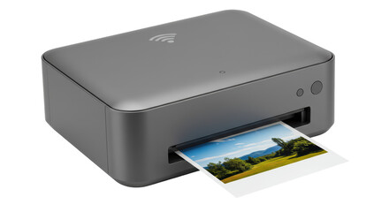 Isolated Portable Photo Printer Printing Landscape