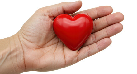 Fototapeta premium Isolated Red Heart Shape Held in Human Hand Offering Love and Compassion