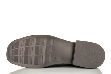 Women's black shoes isolated on white background, close-up.