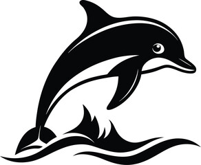 Dolphin silhouette, Silhouette of a dolphin isolated on a white background, Black dolphin illustration in a simple design 