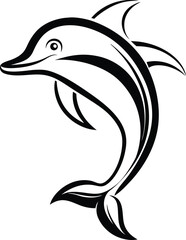 Dolphin silhouette, Silhouette of a dolphin isolated on a white background, Black dolphin illustration in a simple design 