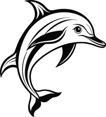Obraz premium Dolphin silhouette, Silhouette of a dolphin isolated on a white background, Black dolphin illustration in a simple design 