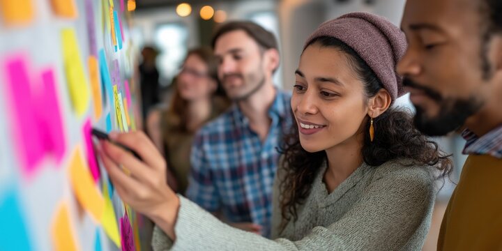 A diverse group of individuals collaborates enthusiastically on a project, capturing the essence of creativity, teamwork, and shared ideas in a vibrant workspace.
