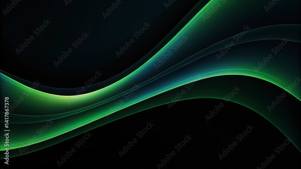 Poster Abstract vector wave lines flowing dynamic in blue green colors isolated on black background, futuristic motion pattern, digital energy stream, elegant swirl effect on dark, modern art concept
