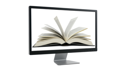 Isolated Monitor Displaying an Open Book with Turning Pages
