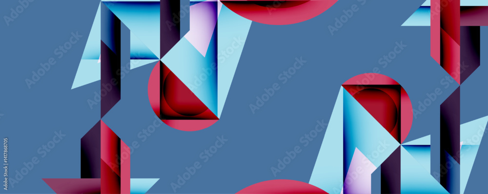 Aufkleber Abstract geometric composition. Red, blue shapes intersect, creating dynamic visual effect. Modern design, clean lines dominate.