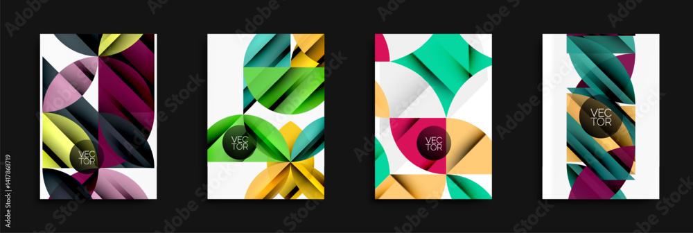 Leinwandbilder Abstract geometric designs. Colorful shapes overlap, creating modern patterns. Vector illustrations suitable for backgrounds or flyers.