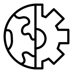 world settings icon in line style. world image and gear wheel symbol, choosing and arranging the best system for the world