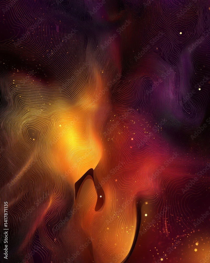 Fototapete mesmerizing abstract landscape topography with warm hues and sparkling particle effects in organic c