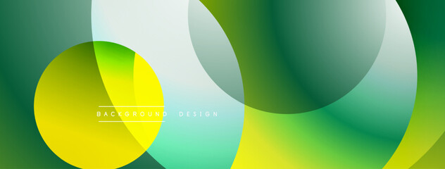 Fototapeta premium Abstract background features overlapping circles. Colors blend from yellow, green, turquoise, white. Smooth gradients create modern visual effect.