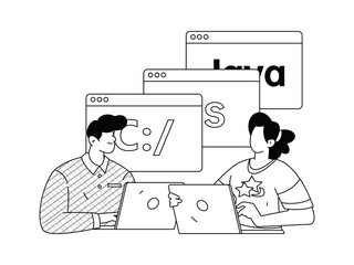 Flat vector illustration of business people operating work scene
