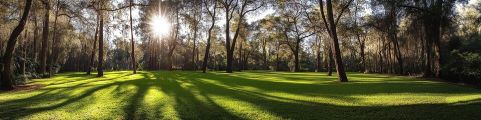 Obraz premium Sunny forest meadow with long shadows