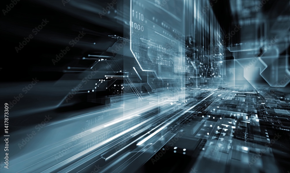Poster digital abstract representation of technology and data flow