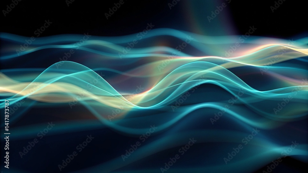 Poster digital blue green glowing wave abstract graphic poster web page ppt background, modern futuristic l