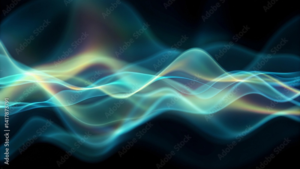 Poster digital blue green glowing wave abstract graphic poster web page ppt background, modern futuristic l