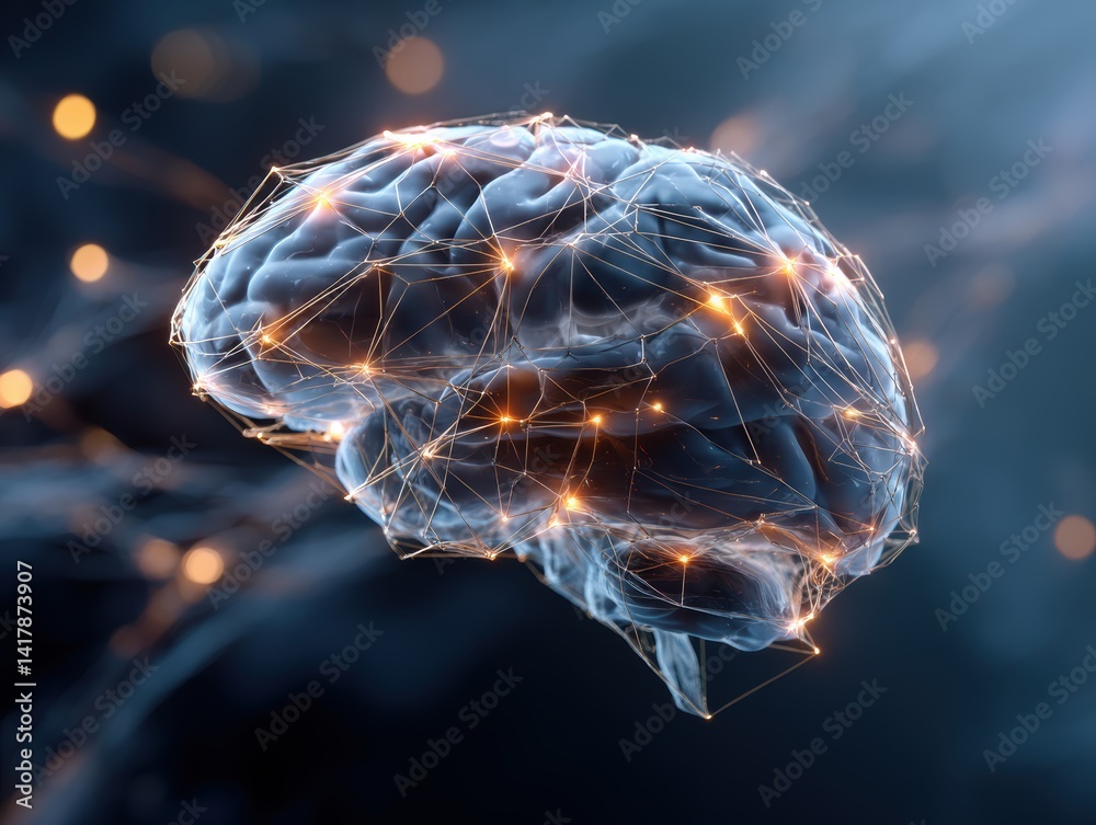 Leinwandbilder artistic neural network rendering artificial intelligence in blue tone cognitive mind science