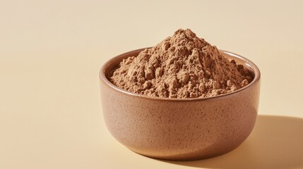 Cocoa Powder in Traditional Ceramic Bowl on Neutral Background