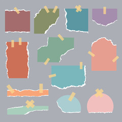 Colored scraps of paper with uneven edges of different shapes. Set of vector images