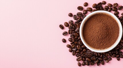 Coffee Powder Forming Abstract Patterns on Pink Background