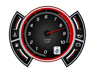 Engine RPM gauge on transparent background 3D illustration.