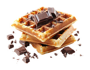 Delicious chocolate waffles kitchen food bright isolated on transparent background