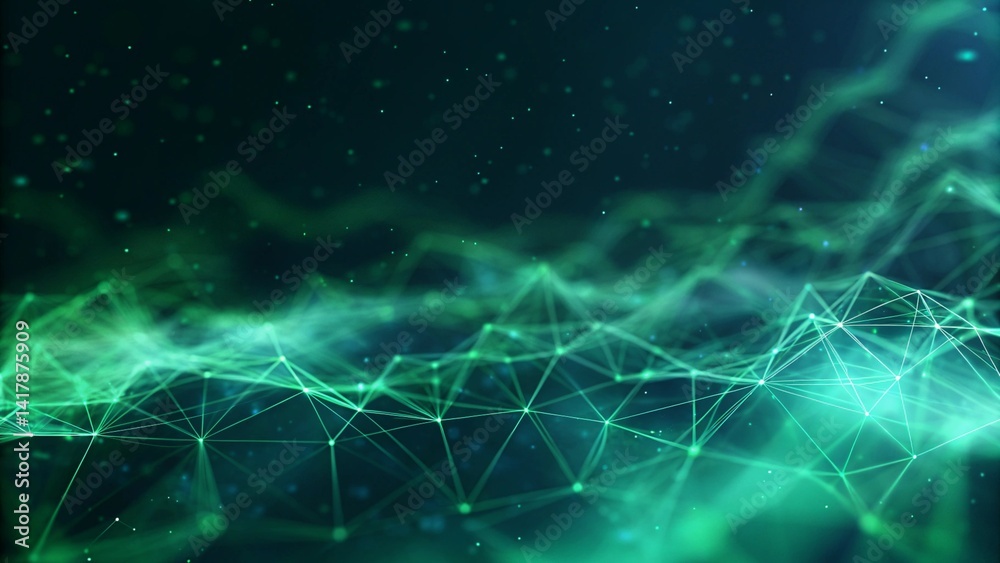 Poster digital technology banner green blue background, created with futuristic elements, data flow, circui