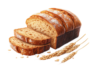 Freshly sliced whole grain bread bakery food isolated on transparent background