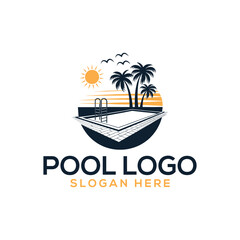 pool silhouette logo vector line art logo design
