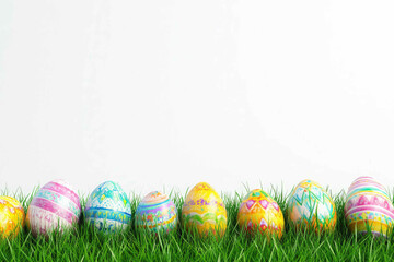 Fototapeta premium Decorative Easter Eggs on Fresh Green Grass