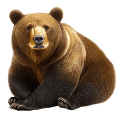 Realistic detailed illustration of a large brown bear sitting with its body turned sideways and head facing forward, isolated on a white background