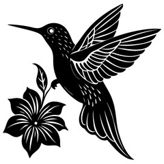 Obraz premium vector silhouette of a hummingbird hovering near a flower, (6)