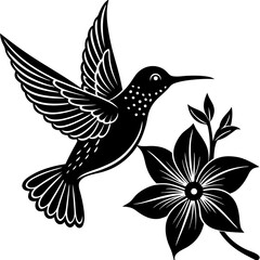 Obraz premium vector silhouette of a hummingbird hovering near a flower, (6)