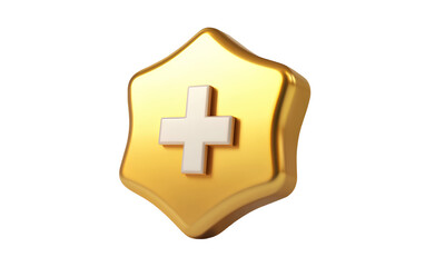 Obraz premium 3D realistic yellow gold hospital pin-point icon, isolated on a transparent background.png