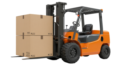 Isolated Forklift Lifting Stack of Cardboard Boxes for Transportation