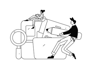 Flat vector illustration of business people operating work scene
