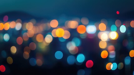 Night blurred bokeh light city office building, abstract background. Vibrant bokeh lights creating a dreamy city atmosphere. Colorful defocused lights of city skyline at night.
