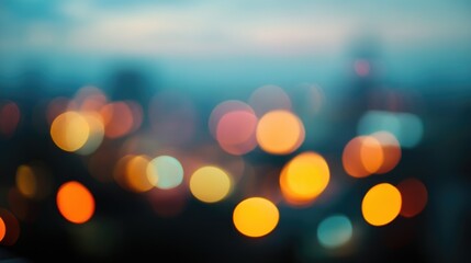 Fototapeta premium Night blurred bokeh light city office building, abstract background. Vibrant bokeh lights creating a dreamy city atmosphere. Colorful defocused lights of city skyline at night.