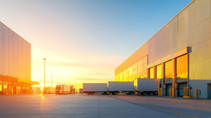 Sunrise Over Modern Industrial Warehouse Complex