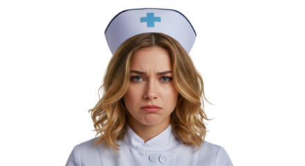 Isolated Shoulder Up Portrait of Displeased Blonde Nurse