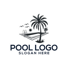 Naklejka premium pool silhouette logo vector line art logo design