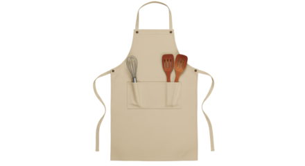 Isolated Beige Apron with Utensils in Pocket