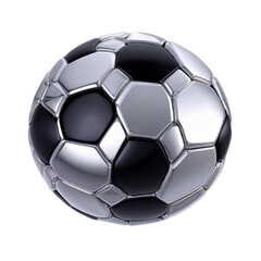 Fototapeta premium A detailed close-up of a classic black and white soccer ball with a shiny surface, emphasizing its geometric hexagonal patterns and reflective quality.