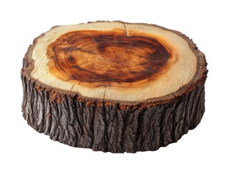 Wooden log slice nature still life rustic atmosphere isolated on transparent background