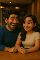 Couple Laughing at a Restaurant Together