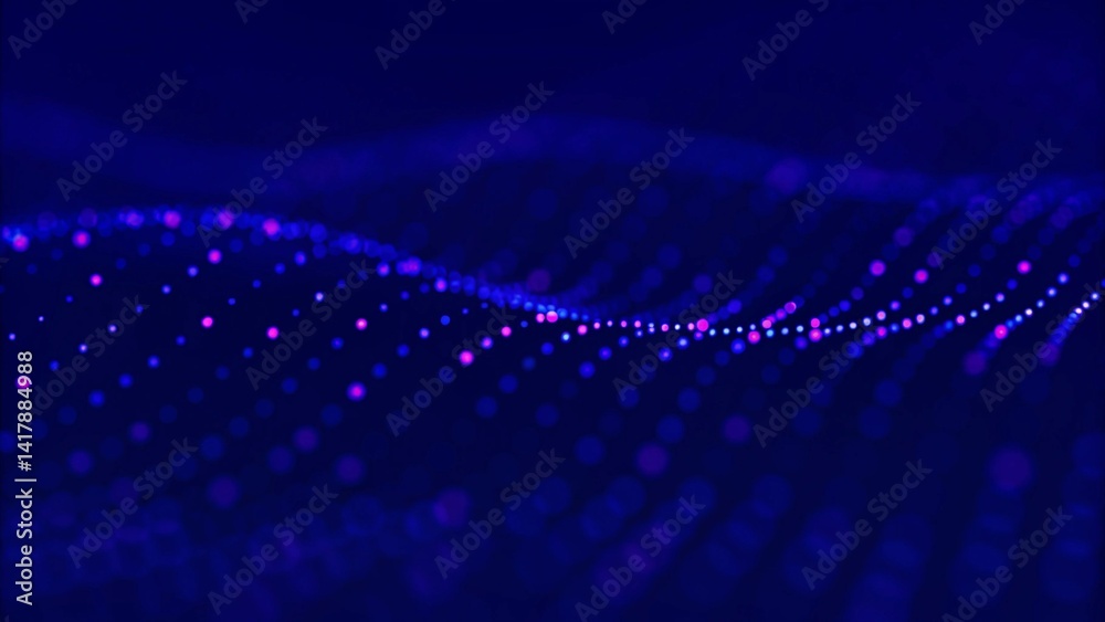 Aufkleber Wave of musical sounds. Abstract background with interweaving of dots and lines. 3D rendering. Futuristic visualization of sound waves and data flow in digital space for music or tech concepts