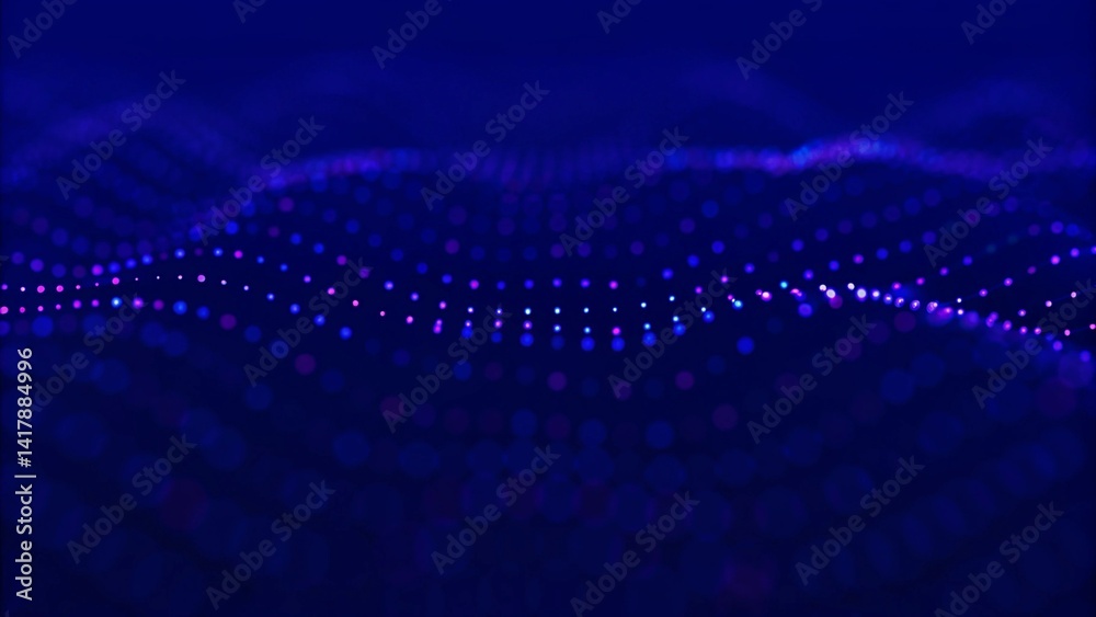 Aufkleber Wave of musical sounds. Abstract background with interweaving of dots and lines. 3D rendering. Futuristic visualization of sound waves and data flow in digital space for music or tech concepts