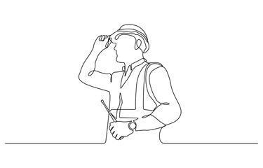 Continuous one line art drawing of male civil engineer vector illustration, Male construction worker. Continuous line style. Hand drawn. One line. Vector design. illustration.